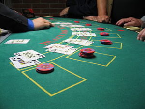 blackjack table with cards