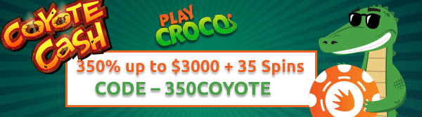 350% up to $3000 + 35 Spins on Coyote Cash